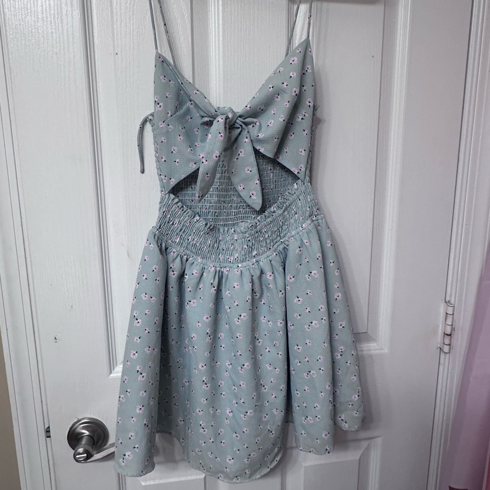 this is a mint colored dress with little pink flowers